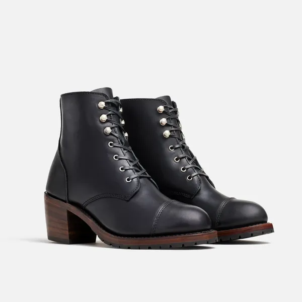 Women's Eileen Heeled Boot in Black Leather 3400 - Image 3