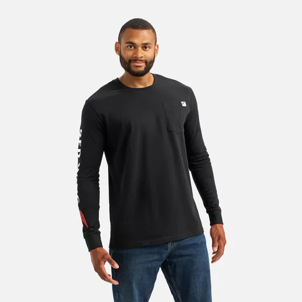 Men's Long Sleeve Classic Pocket Tee in Black 98474 - Image 2