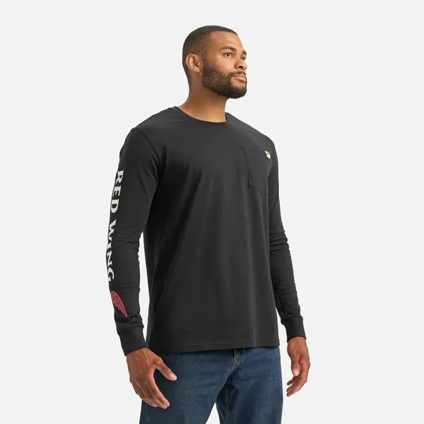 Men's Long Sleeve Classic Pocket Tee in Black 98474 - Image 3