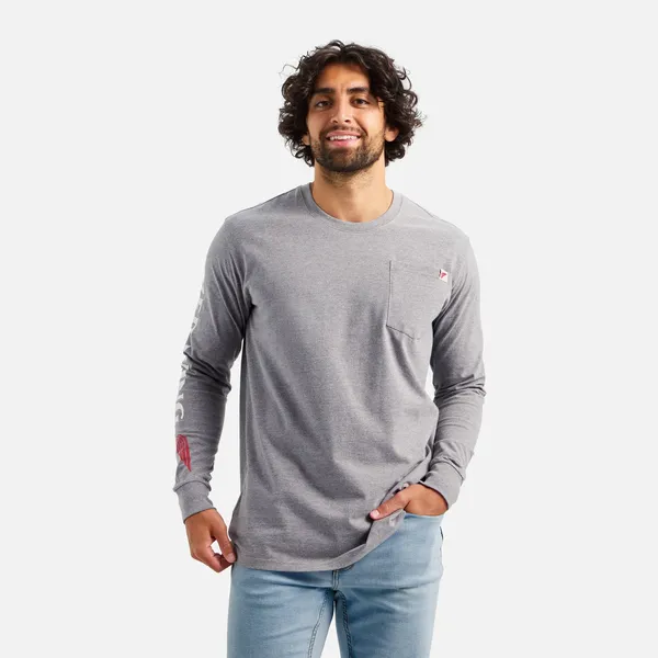 Men's Long Sleeve Classic Pocket Tee in Dark Gray 98475 - Image 2
