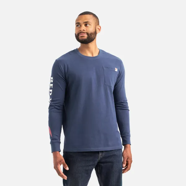 Men's Long Sleeve Classic Pocket Tee in Navy 98476 - Image 2